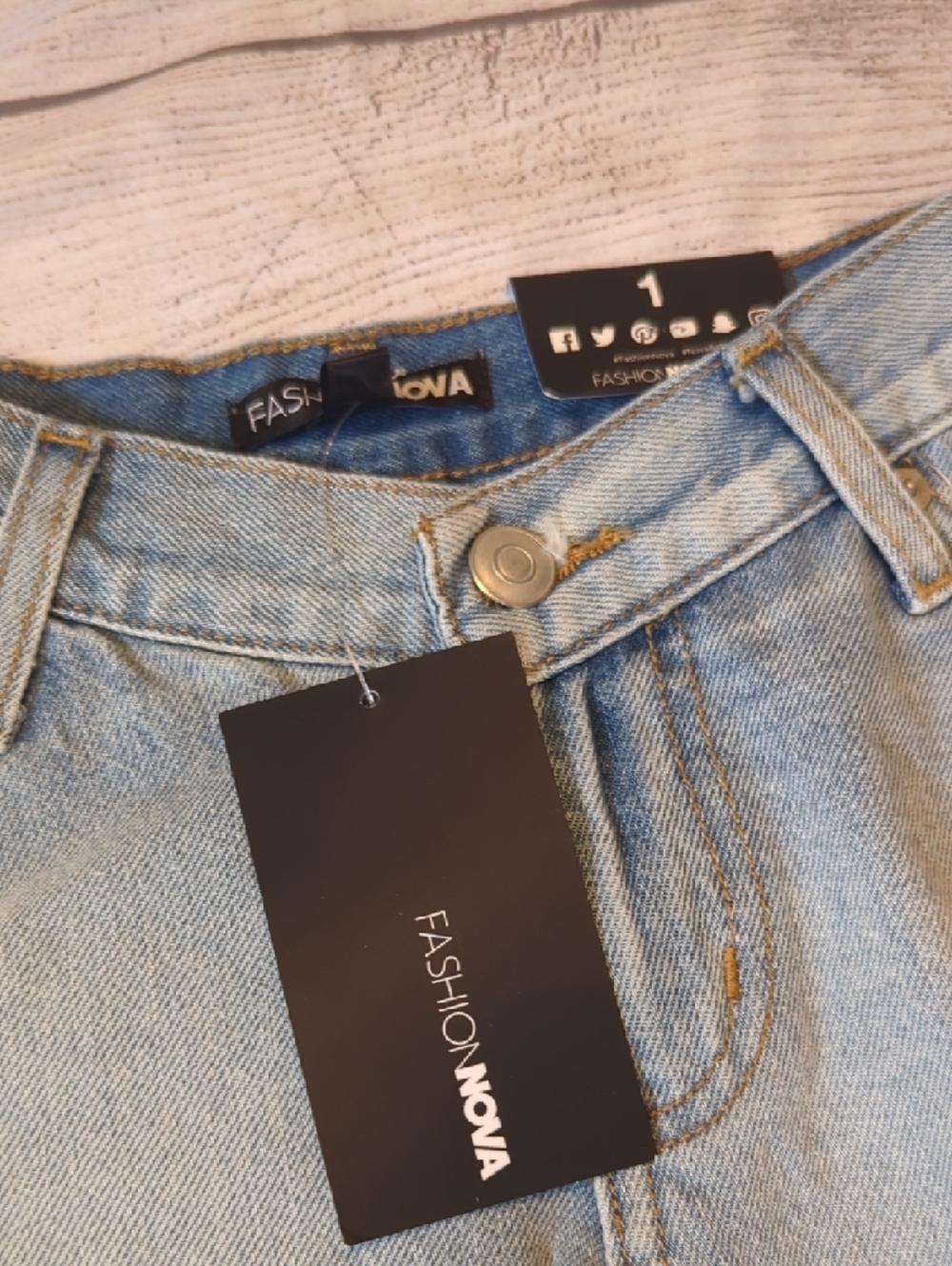 Fashion Nova Light Wash Frayed Hem Denim Shorts - Picture 2 of 3